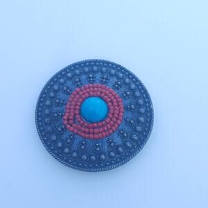 Southwestern Concho Belt Buckle Slide Faux Turquoise Coral Beaded Round Western